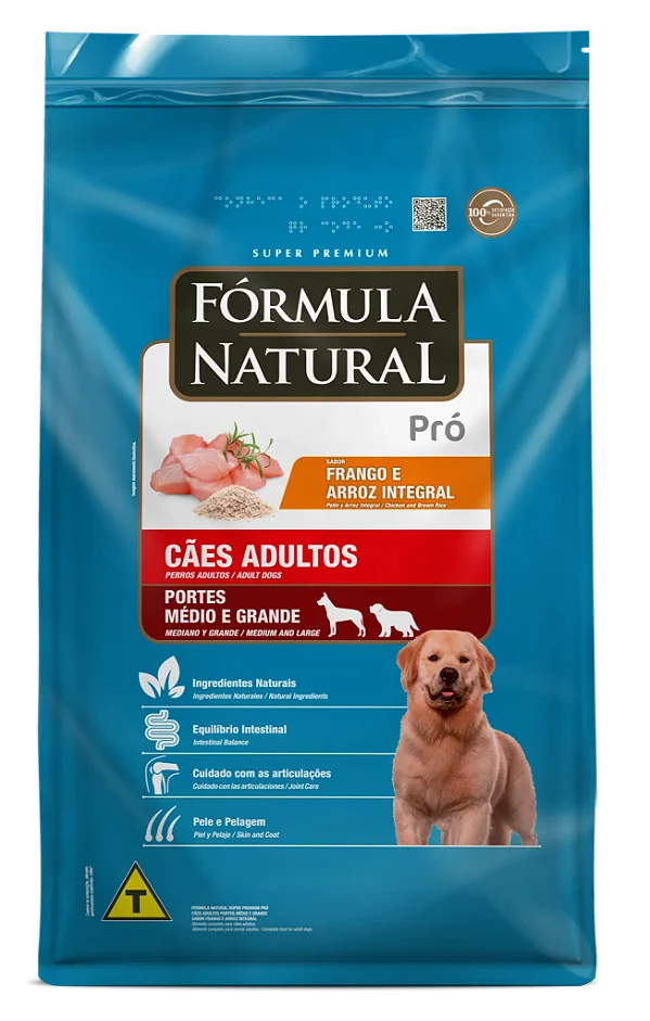 Fórmula  Natural Pró para Cães Adultos Médio e Grande Porte Sabor Frango e Arroz Integral