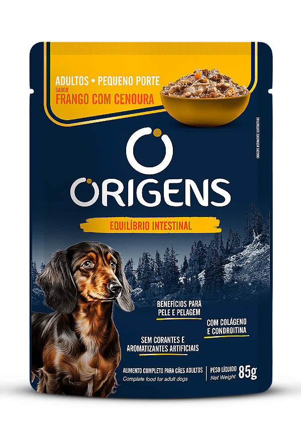 Sachê Origens Cães Adultos Pequeno Porte Sabor de Frango com Cenoura 85g