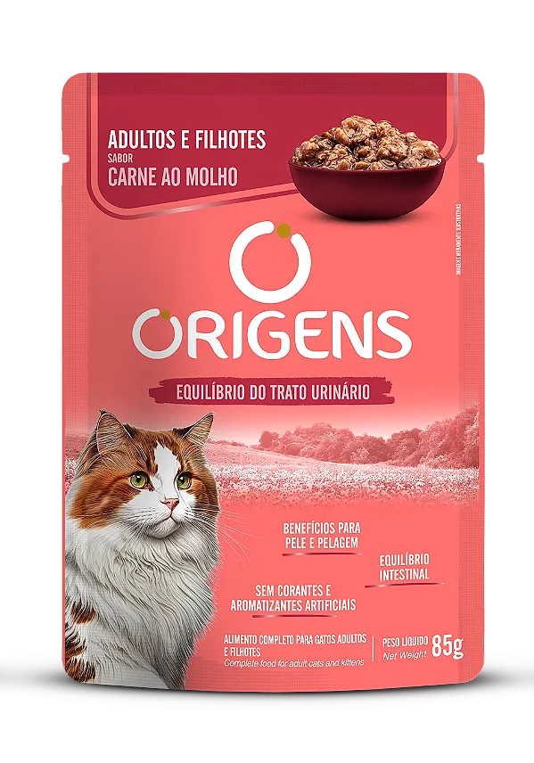 Sachê Origens Gatos Adultos e Filhotes Sabor Carne ao Molho 85g