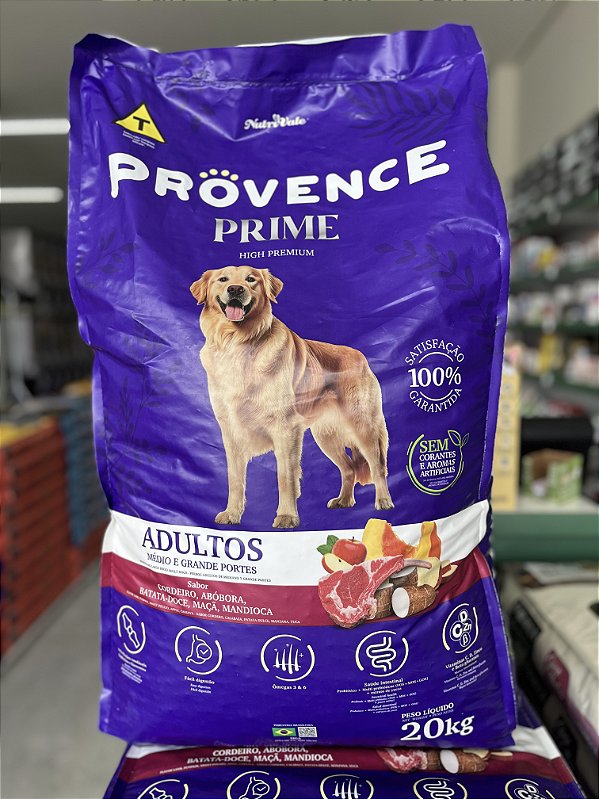 Provence Prime High Premium cães adultos Sabor: Cordeiro, abóbora, batata-doce, maçã, mandioca.