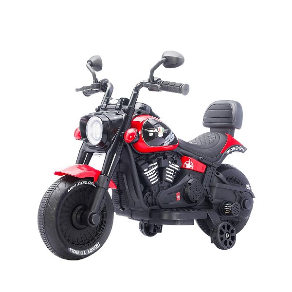 Moto Elétrica Infantil Chopper 6v, Com Luzes, Sons e Rodas De Apoio Vermelha Unitoys
