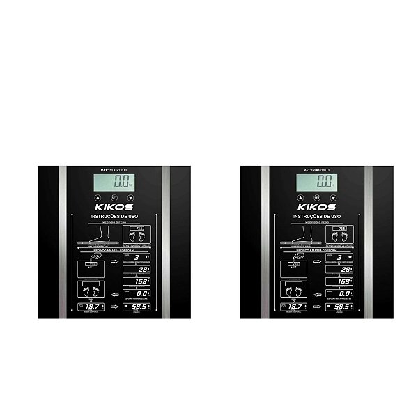 Kit 2 Balanças Digitais Kikos Ison Preta Vidro Temperado 150Kg, Mede Peso, Gordura e Água Corporal