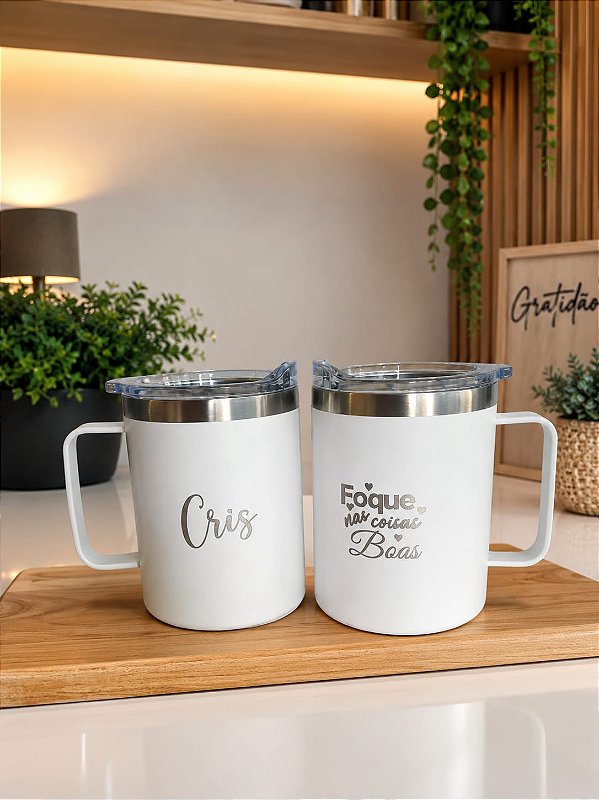 CANECA TÉRMICA - BRANCA - 350ML - TAMPA EM ACRILICO