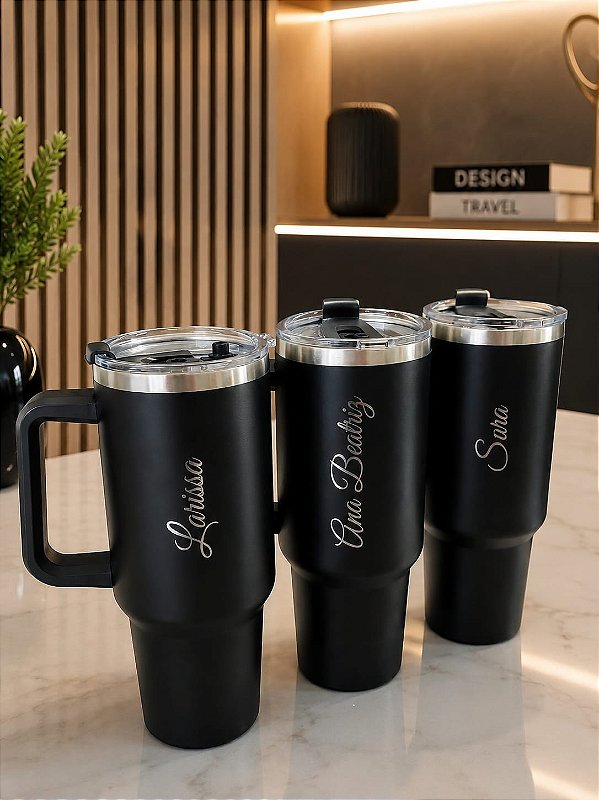 COPO TÉRMICO - PRETO - 1300ML - COM CANUDO