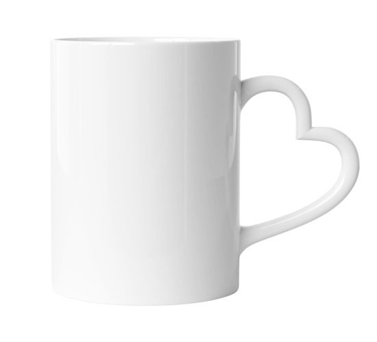 Caneca branca com alça de coração importada