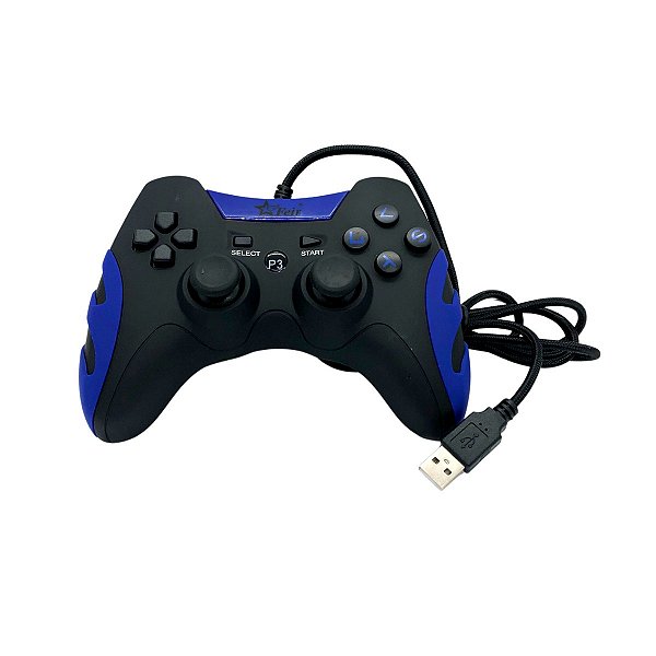 Controle PS3 PC com fio Joystick Manete Led Vibração Feir