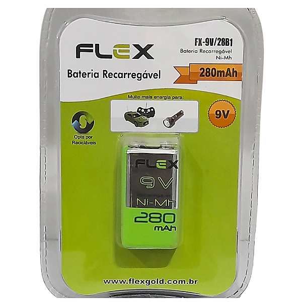 Bateria Recarregável 9V 280 mAh Modelo FX-9V28B1 Flex Gold