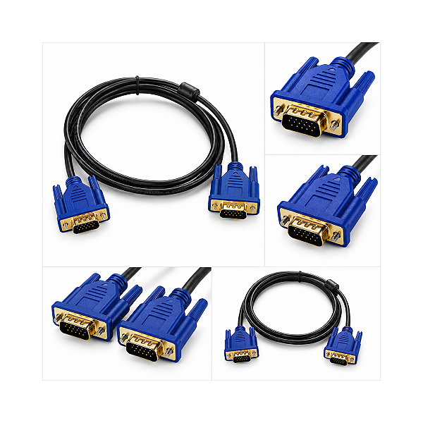 Cabo VGA para VGA Macho x Macho – Alta Qualidade para Monitor, PC, Notebook e Projetor