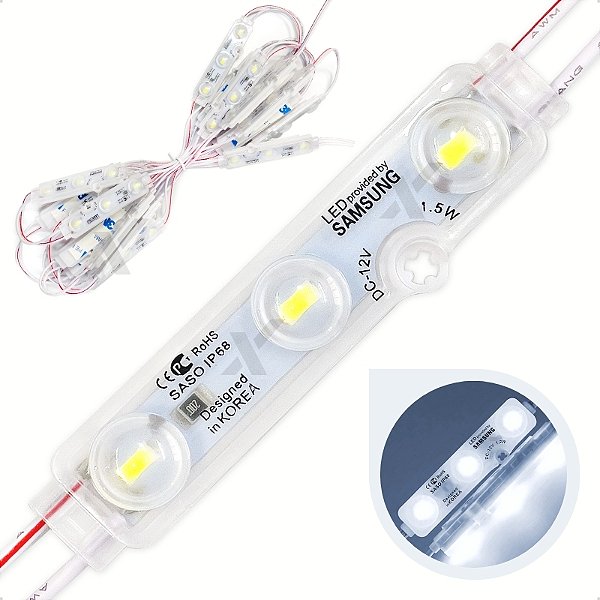500 Módulo Samsung Coreano 12v 3-led 1,5w 8000k Ip68 160º Blindado