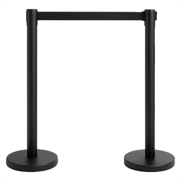 Kit 2 Pedestais Organizador De Filas Preto Com Fita Retrátil - 2 metros