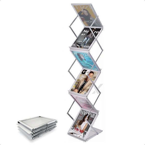 Porta Revista Folder Folha A4 Display Sanfonado Alumínio Retrátil Z