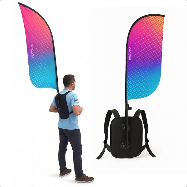 Mochila Banner Wind Flag Bandeira Promocional Display 1,40m