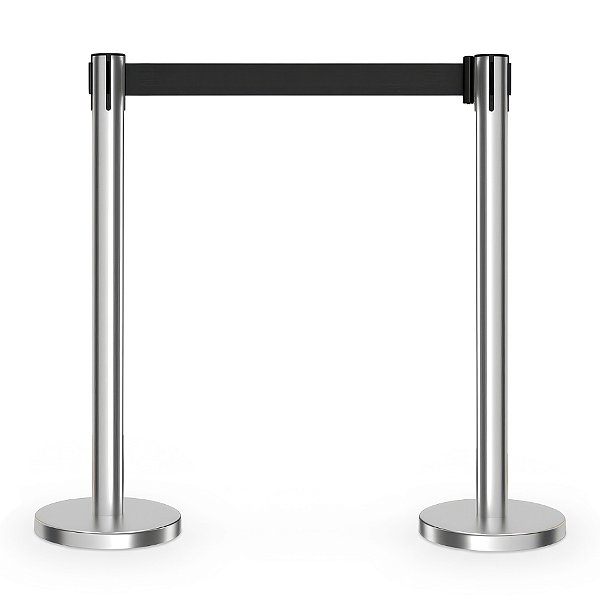 Pedestal Organizador Fila Cromado Fita Preta 2m Retrátil Kit 2 Un