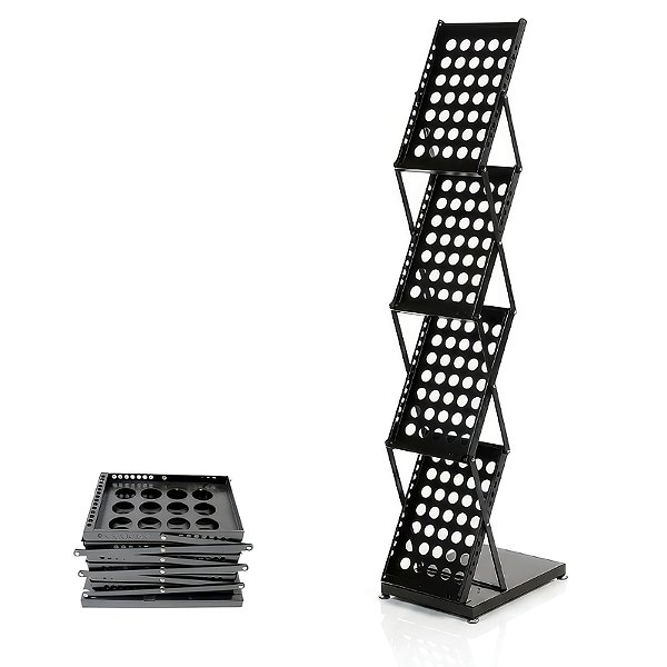 Porta Folder Catálogo Display Sanfonado Metal Preto Retrátil