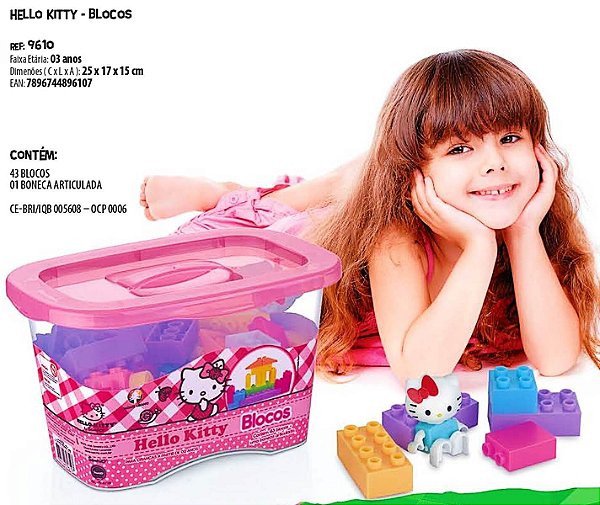 Kit Blocos de Montar Boneca 43 Pçs Hello Kitty Infantil