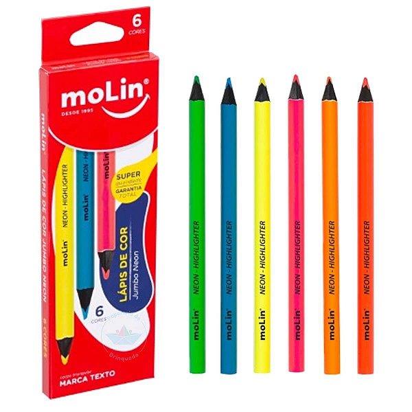 Lapis de Cor Marca Texto Jumbo Neon 06 Cores Escolar Colorir
