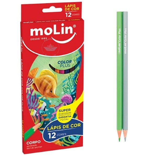 Lapis de Cor Sextavado 12 Cores Color Plus Molin Escolar