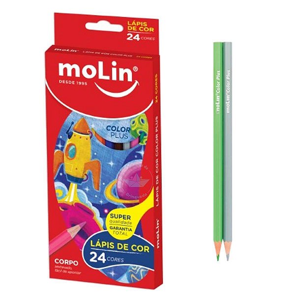 Lapis de Cor 24 Cores Color Plus Molin Escolar Colorir