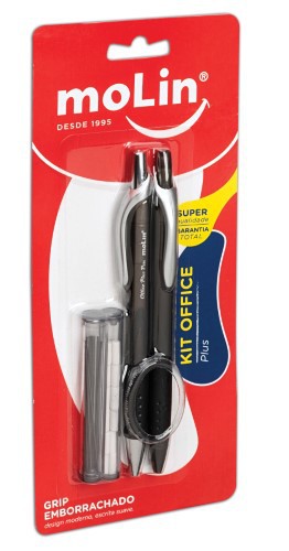 Kit Office Plus 4 Pç Molin Caneta Lapiseira Grafite Borracha