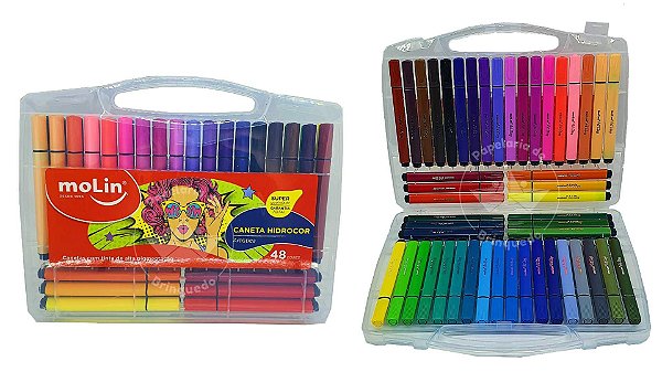 Maleta Caneta Hidrocor Artistica Canetinha 48 Cores Molin