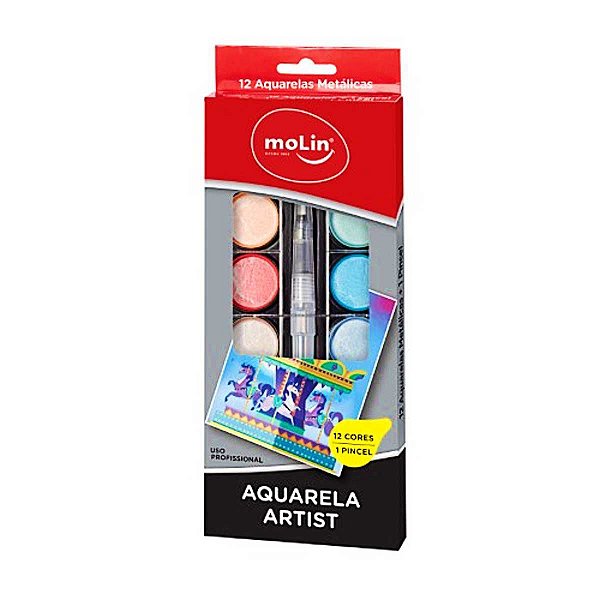 Aquarela Metalica Artist Estojo 12 Cores Molin C/ Pincel