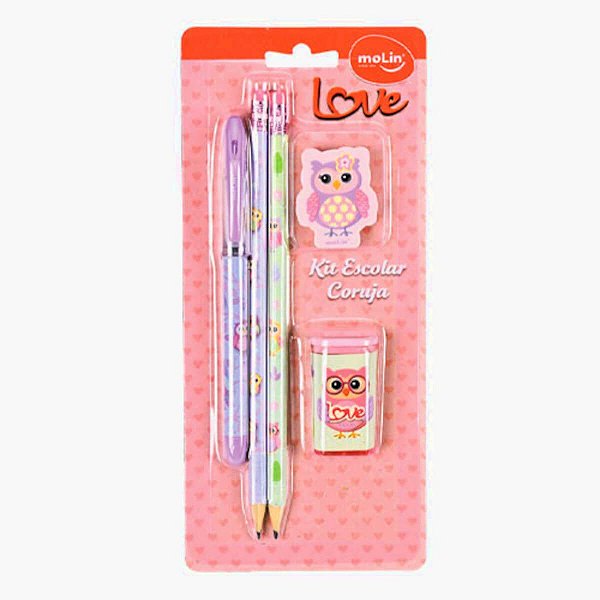 Kit Material Escolar Love Coruja 5 Pçs Molin