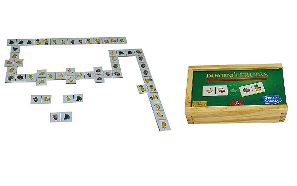 Kit Jogo Domino de Frutas Madeira Brinquedo Pedagogico