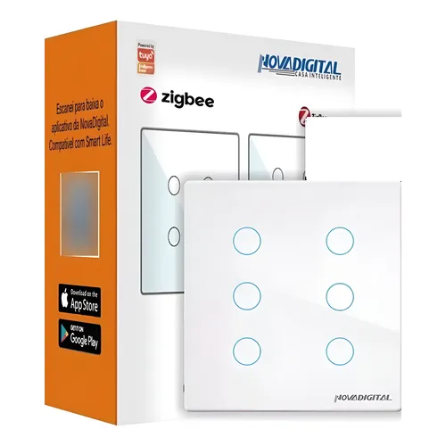 Interruptor 4x4 Branco Zigbee Nova Digital 6 Botões