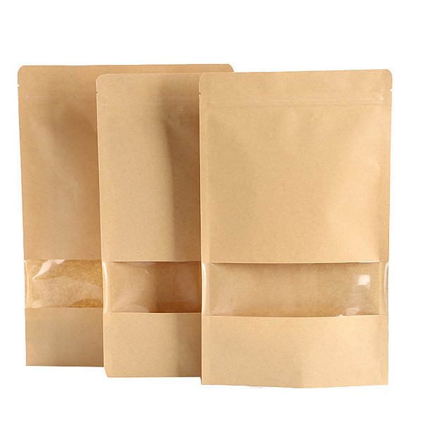 Saco Stand Up Pouch Kraft Hermético Fosco com Visor