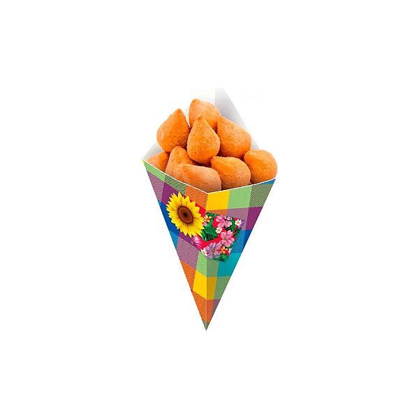 Kit Cone Bicudo P/ Salgado Festa Junina Decora Arraiá - C/25un