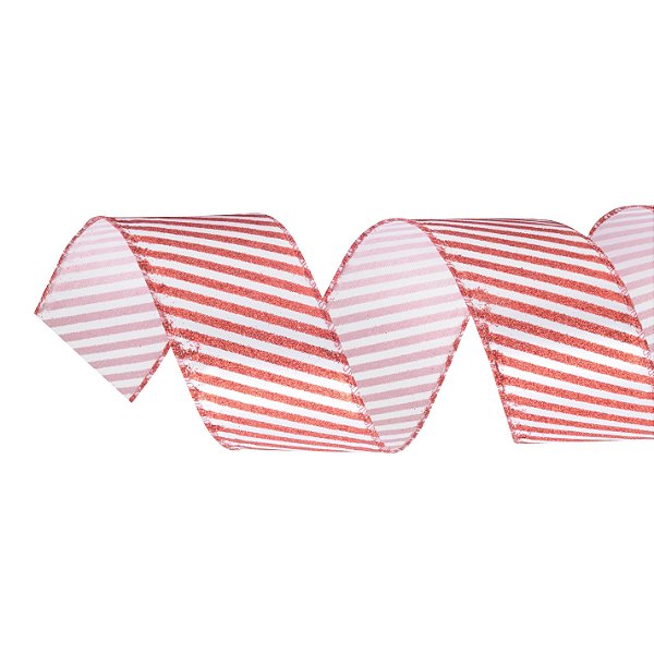 Fita Aramada Branca com Listras Vermelhas Brilhantes