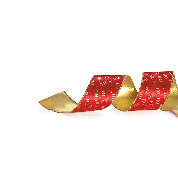 Fita Aramada Natalina Ho-Ho-Ho - Vermelho e Dourado