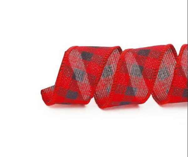 Fita Aramada Natalina Xadrez Tradicional - Vermelho e Preto