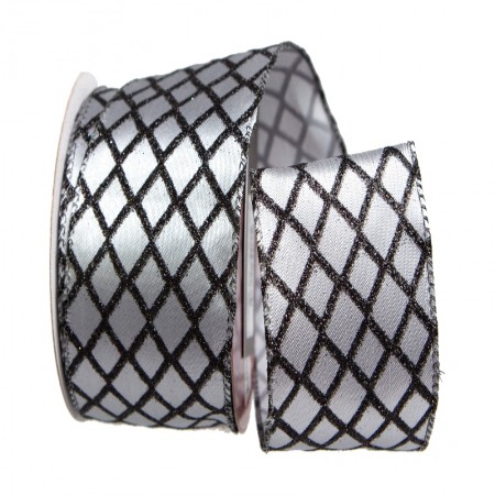 Fita Aramada Decorativa Natalina Losango - Prata e Preto