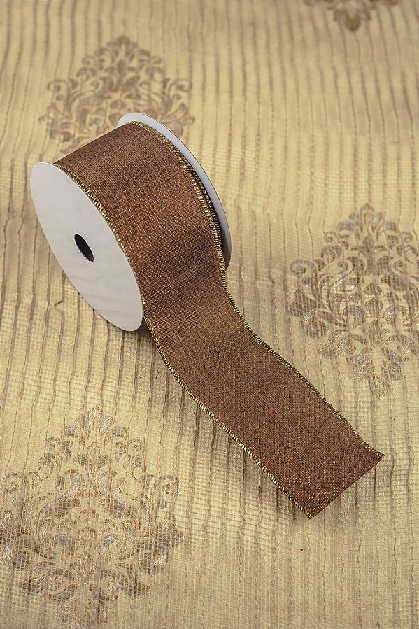 Fita Aramada  Decorativa Natalina - Marrom e Dourado