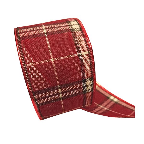 Fita Aramada Tradicional Natalina Xadrez - Vermelho e Preto