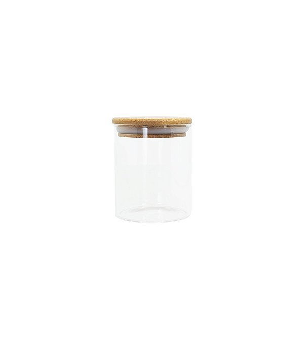 Pote de Vidro com Tampa Hermética de Bambu - Redondo - 400ml