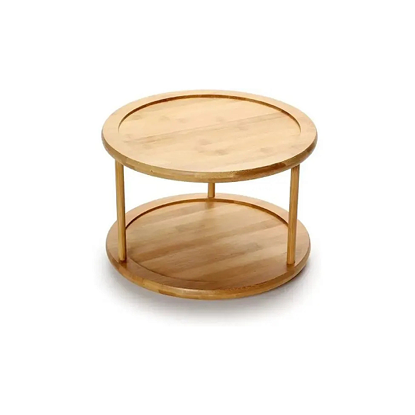 Petisqueira Organizadora de Bambu Giratótio com 2 Andares - 25x18cm