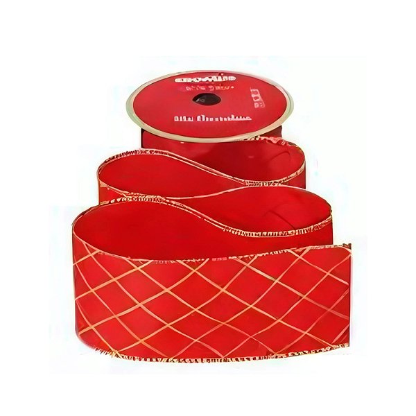 Fita Decorativa de Veludo Vermelho e Dourado
