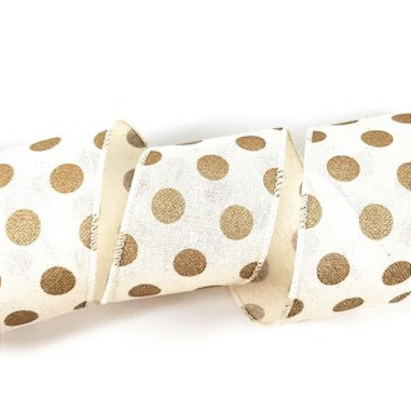 Fita Decorativa Poá Branca e Dourado