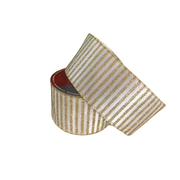 Fita Decorativa Marfim com Listras Douradas de Glitter