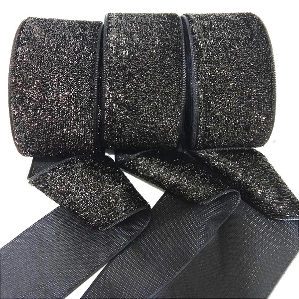 Fita Decorativa Preta Esponjada com Glitter