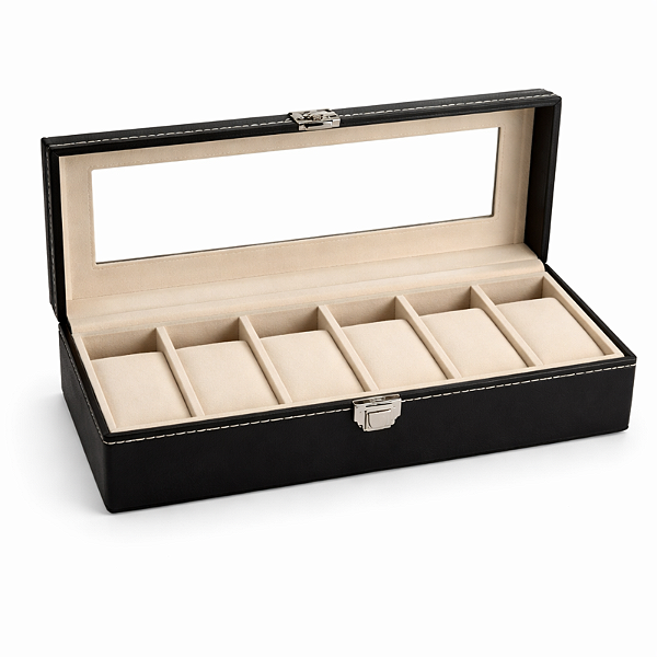 Porta Relógios Expositor 6 Compartimentos 8x11x30cm Aveludado