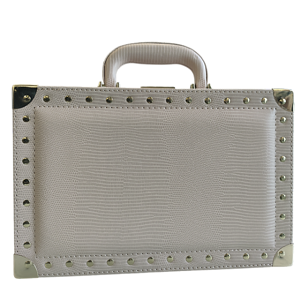 Maleta Porta Jóias Detalhs Dourado 2 Níveis 9,5x20x30 com Espelho