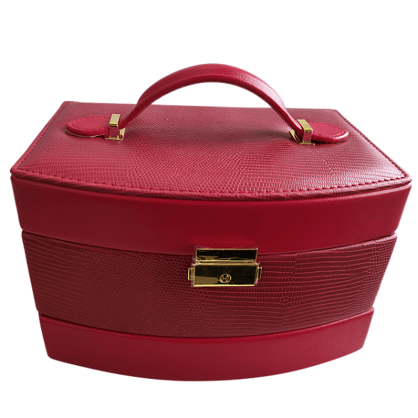 Maleta Porta Joias Texturizada Gavetas 13x15x21 Espelho e Aveludada