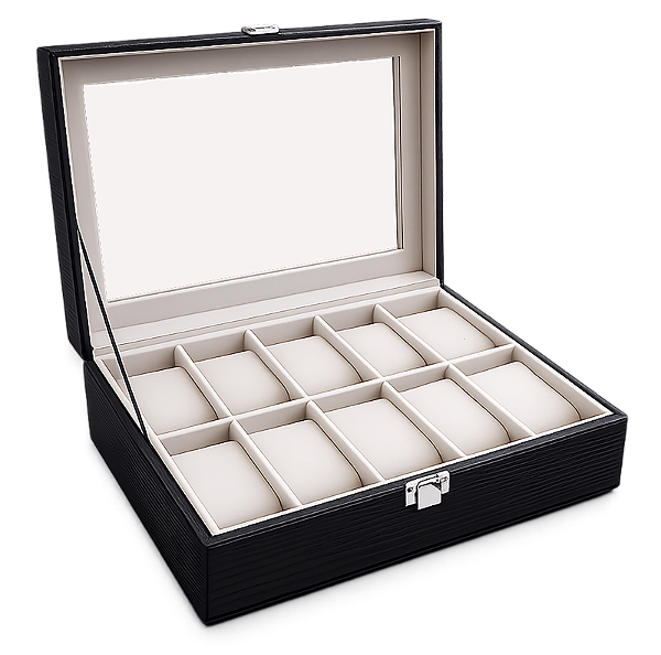 Porta Relógios 10 Compartimentos com Visor 8x20x26 Suportes de Veludo