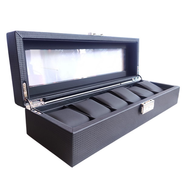 Porta Relógios Estojo Pulseiras 6 Nichos com Visor 8x11x35 Aveludado