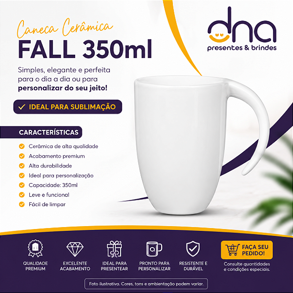 Caneca Cerâmica 350ml Fall - Branca - Para Sublimação