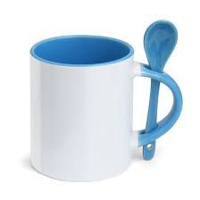 Caneca Cerâmica com Alça e Colher Azul Claro 325ml Metalnox