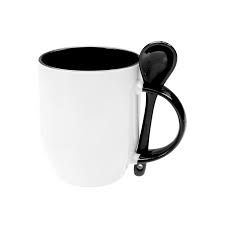 Caneca Cerâmica 325ml com Alça e Colher Cônica Preta Live